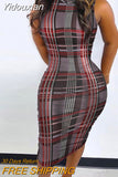 Yidouxian Women Chain Print Ruched Bodycon Dress 2023 Spring Summer Sleeveless Mock Neck Skinny Party Dresses Clubwear Vestido Midi