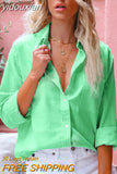 yidouxian Cotton Blouse Women Long Sleeve Button Up Shirt Women Lapel Loose Blouses Elegant Solid Office Shirts Tops Fashion 20026