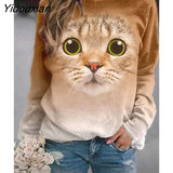 Yidouxian and Autumn Women T Shirt Cute Cat Kitten Print Long Sleeve Ladies Graphic TShirt Casual O-Neck Cartoon Female Tee Tops