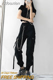 Yidouxian Spring Summer Cargo Women's Pants Punk Black Female Joggers Streetwear Harem Ankle-Length Trousers with chain