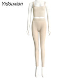 Yidouxian Casual Sporty Knitting Ribbed 2 Piece Outfits Jogging Sexy O Neck Tank Top + Leggings Bodycon Two Piece Set Tracksuit