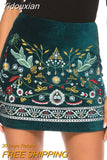 Yidouxian Fashion Spring Floral Emboridery Mini Skirts Boho Vintage Women Sexy Pencial Skirt Elatic Bodycon Chic Summer Short Skirts