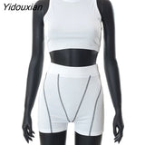 Yidouxian Piece Women Casual Tank Top Summer Crew Neck Thread High Waist Shorts Set tank top women