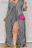 Yidouxian Shirt Dresses Autumn Women Long Sleeve Striped Maxi Dress Female V-neck Loose Party Dresses Streetwear Vestido Playa