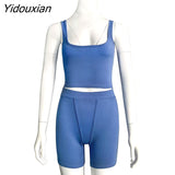 Yidouxian Casual Sporty Knitting Ribbed 2 Piece Outfits Jogging Sexy O Neck Tank Top + Leggings Bodycon Two Piece Set Tracksuit