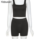 Yidouxian Knitted Women 2 Piece Set Gym Crop Tank Top Leggings Set Casual Streetwear Sporty Tracksuit 2023 Summer Active Wear