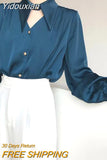 Yidouxian Chic Satin White Blouse Women Elegant Office Lady Women Shirts Long Sleeve Solid Silk Woman Shirt Autumn Clothing 23440
