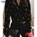 Yidouxian 2023 Long Sleeve Stand Collar Shirt Floral Print Top Lady Loose Long Sleeve TShirt Women's Casual V Neck Pullover Blouses