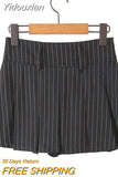 Yidouxian college style sexy high waist striped pleated skirt woman slim fit kawaii short mini skirt for girl spring Autumn