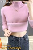 Yidouxian Slim Thicken Plus Velvet Sweater Womans 2023 Winter Thicken Velvet Lined Warm Knitted Tops Basic Knitwear Jumper New