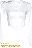 yidouxian Sexy Long Sleeve White ZA Shirt Women Button Up Y2K Crop Tops Street Style 2023 Summer Party Y2K Female Clothing Blouse