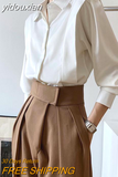 yidouxian 2023 Summer Elegant Long Sleeve Solid Work Shirt Women Office Lady Button Up White Shirt Blouse Casual Female Clothes