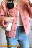 Yidouxian Winter 2023 Short Jacket Coat Women Pink Coats Womens Korean Office Ladies Fluffy Coat Warm Outerwear Woman Jackets