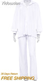 Yidouxian Causal Loose Home Suit Autumn Long Sleeve Blouse With High Wasit Pants Set Women Elegant Pleated Beige 2 Piece Pant Sets