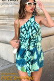 yidouxian Beach Style Green Mini Dress Robe Women Sleeveless Dress Matching Sets Summer Sundress Elegant Dresses Fashion Clothing