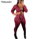 Yidouxian fall casual suit design sense of pure color lace sexy slim with two sets of long pants