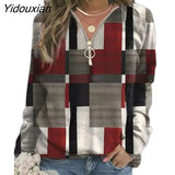 Yidouxian Patchwork Zipper V-Neck Women Sweatshirt Long Sleeve Loose Casual Ladies Hoodie 2023 Autumn Street Clothing Pullover Tops