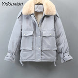 Yidouxian Cotton Liner Parka Coat 2023 New Winter Jacket Women Casual Thick Warm Parka Ladies Lapel Solid Color Chic Coat