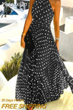 Yidouxian Women Sleeveless Pleated Maxi Dresses Summer Halter O Neck Long Dress Boho Printed Beach Sundress Party Dress Robe De Plage