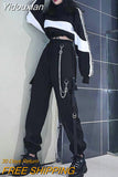 Yidouxian Spring Summer Cargo Women Pants Punk Black Female Joggers Hip Hop Harem Ankle-Length Trousers With Chain