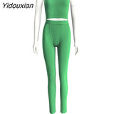 Yidouxian Casual Sporty Knitting Ribbed 2 Piece Outfits Jogging Sexy O Neck Tank Top + Leggings Bodycon Two Piece Set Tracksuit