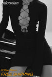 yidouxian Spring Sexy Bandage Black Mini Dress For Women Fashion Outfits Party Club Long Sleeve Bodycon Dresses Vestido Knit 2023