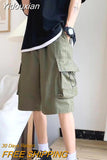 Yidouxian 2023 New Men's Summer Shorts Solid Color Elastic Waist Cargo Shorts Casual Slim Knee Length Shorts Man