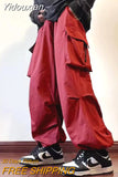 Yidouxian Men's Parachute-Style Hip-hop Street Overalls Oversized Pocket Trousers Harajuku Loose Solid Color Casual Pants Y2K Legged Pants