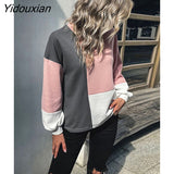 Yidouxian & NORA Women Casual Stitching Color Round Neck Long Sleeve Loose Sweaters Fashion Patchwork Pullover Top
