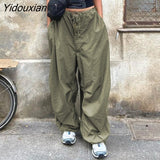 Yidouxian Women Casual Baggy Wide Leg Pants 2023 Loose Drawstring Low Waist Streetwear Cargo Pants Female Hippie White Joggers Trousers