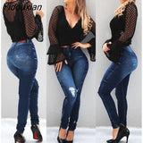 Yidouxian Women Sexy ripped Push Up Jeans High Waist Skinny Butt Lifting Elastic Pencil black jeans Ladies Casual Denim calca jeans pants