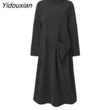 Yidouxian ZANZEA Fashion Women Corduroy Dress Autumn Turtleneck Long Sleeve Casual Sundress Robe Femme Solid Loose Vestidos Oversize