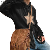 Yidouxian Star Patch Hoodies Women Harajuku Punk Gothic Loose Hooded Sweatshirt Male Hip Hop Long Sleeve Zipper Jacket Y2K Clothes