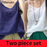 Yidouxian Tank Tops Loose All-match Cotton Tops for Girls V-neck Sleeveless Solid Color Suspenders Bottoming Top Women's Clothing