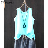 Yidouxian Women's Tank Top Cotton Line Solid Color  Loose Vest Shirt Sleeveless Female V Neck Basic Woman Summer Tanks Camis