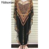 Yidouxian 2023 New African Women's Fashion Gown Chiffon Batwing Sleeve Sequins And Fringes Loose, Versatile Dress With Free Size