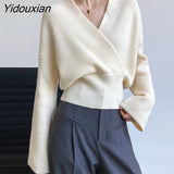 Yidouxian Korean Fashion Knitting Sweaters For Women V Neck Long Sleeve Loose Solid Pullovers Female Autumn Clothing Fashion