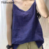 Yidouxian Tank Tops Loose All-match Cotton Tops for Girls V-neck Sleeveless Solid Color Suspenders Bottoming Top Women's Clothing