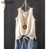 Yidouxian Women's Tank Top Cotton Line Solid Color  Loose Vest Shirt Sleeveless Female V Neck Basic Woman Summer Tanks Camis