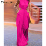Yidouxian Y2K Women Sleeveless O-Neck Loose Tops Playsuits Oversize Femme Elegant Pantalon Solid Party Wide Leg Polyester Jumpsuits