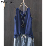 Yidouxian Women's Tank Top Cotton Line Solid Color  Loose Vest Shirt Sleeveless Female V Neck Basic Woman Summer Tanks Camis