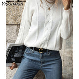 Yidouxian & NORA Women Long Sleeve Round Neck Casual Loose Knit Sweater Autumn Warm White Pullover Fashion Soild Colour Tops