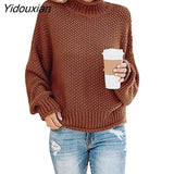 Yidouxian Women's Sweaters Long Sleeve Turtleneck Jumper Casual Knitted Sweater Oversize Female 2023 Autumn Winter Warm Pulovers for Women 1003