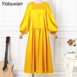 Yidouxian Y2K Oversize Women Stylish Solid Long Maxi Dresses Female O-Neck Baggy Sundress Long Sleeve Party Vestido 2023 Summer Robe