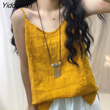 Yidouxian Tank Tops Loose All-match Cotton Tops for Girls V-neck Sleeveless Solid Color Suspenders Bottoming Top Women's Clothing