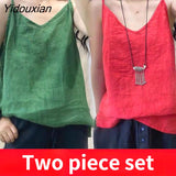 Yidouxian Tank Tops Loose All-match Cotton Tops for Girls V-neck Sleeveless Solid Color Suspenders Bottoming Top Women's Clothing