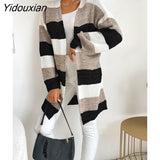 Yidouxian & NORA Women Long Sleeve Patchwork Soild Colour Long Knit Coat Sweater Cardigan Loose Autumn Outdoor Warm Cardigans Casual
