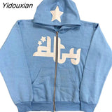 Yidouxian Star Patch Hoodies Women Harajuku Punk Gothic Loose Hooded Sweatshirt Male Hip Hop Long Sleeve Zipper Jacket Y2K Clothes