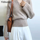 Yidouxian Korean Fashion Knitting Sweaters For Women V Neck Long Sleeve Loose Solid Pullovers Female Autumn Clothing Fashion