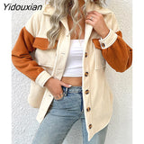 Yidouxian & NORA Women Autumn Winter Warm Polar Fleece Patchwork Shirt Jacket Overcoat Female Loose Clothes Coat Outwear Fashion